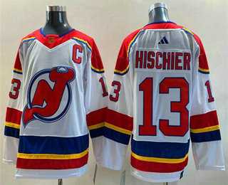 Mens New Jersey Devils #13 Nico Hischier White 2022 Reverse Retro Stitched Jersey->new jersey devils->NHL Jersey